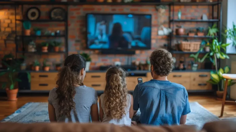 a group of people watching television