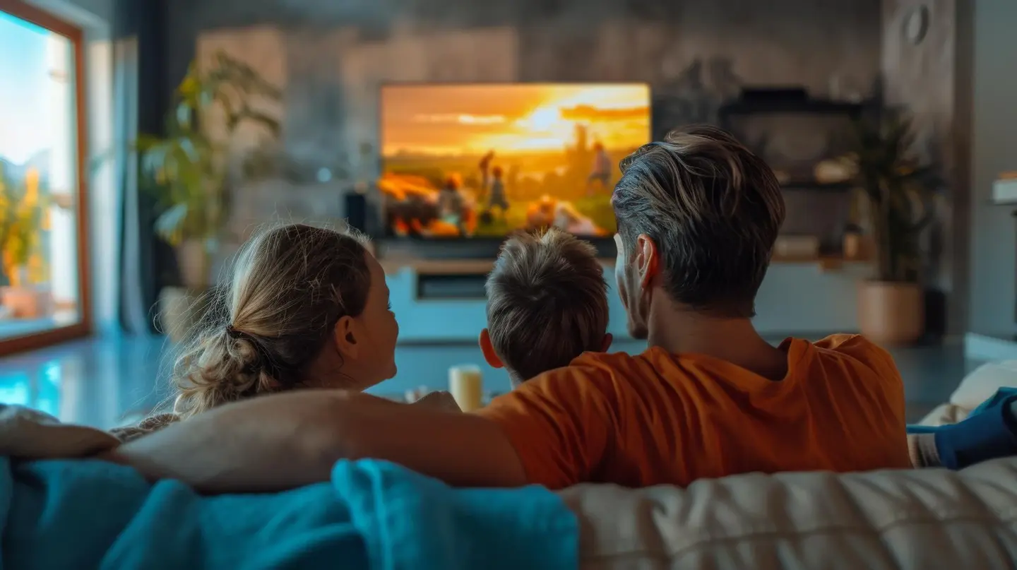 Famille regardant la télévision avec iptv smarters player chaînes françaises - Utilisation légale de l’abonnement IPTV